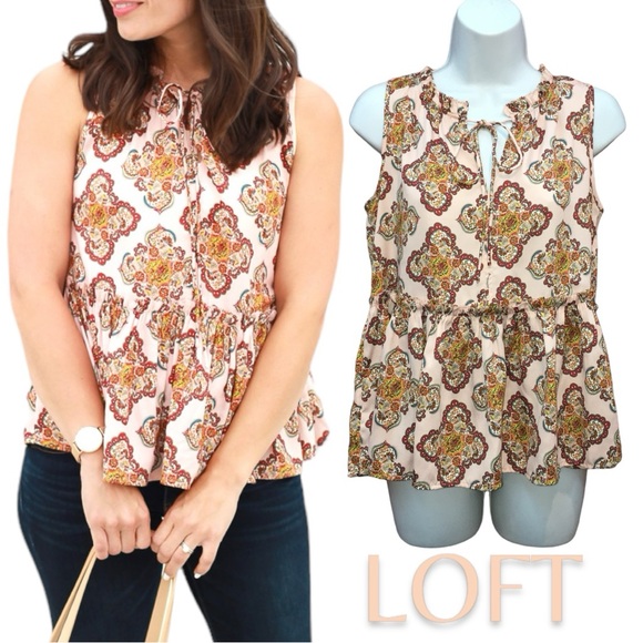 LOFT Pink Peplum Sleeveless Floral Paisley Top - Women’s XS - Picture 11 of 11